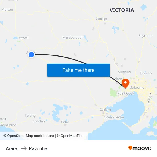 Ararat to Ravenhall map