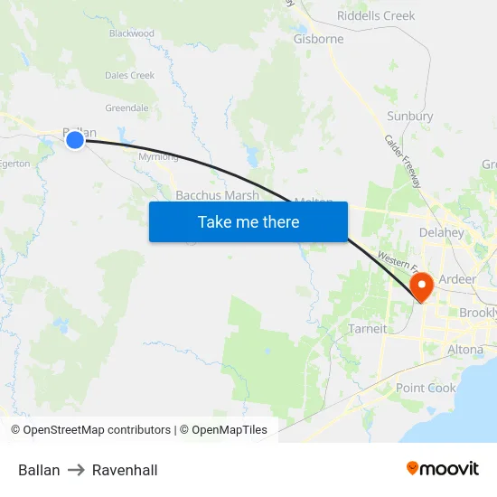 Ballan to Ravenhall map