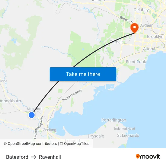 Batesford to Ravenhall map