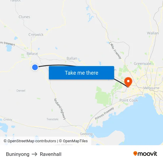 Buninyong to Ravenhall map