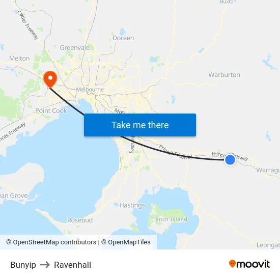 Bunyip to Ravenhall map