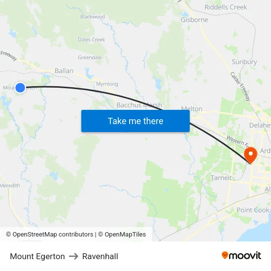 Mount Egerton to Ravenhall map