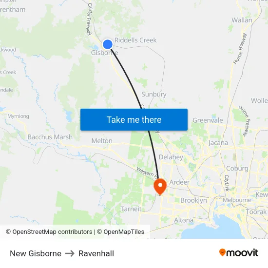 New Gisborne to Ravenhall map