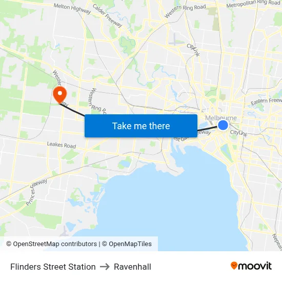 Flinders Street Station to Ravenhall map