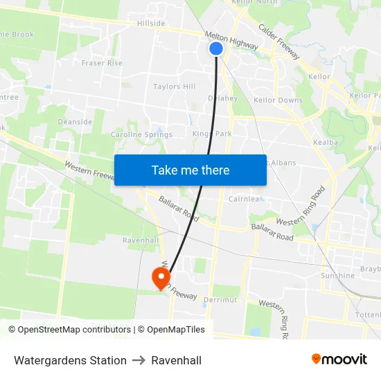 Watergardens Station to Ravenhall map
