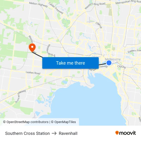 Southern Cross Station to Ravenhall map