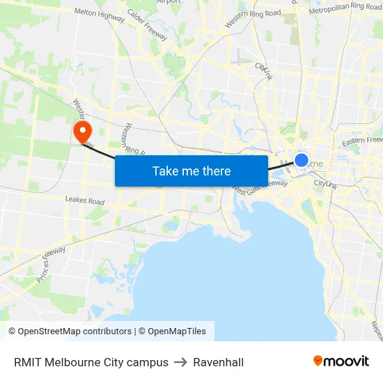 RMIT Melbourne City campus to Ravenhall map