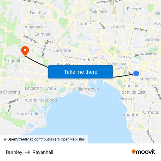 Burnley to Ravenhall map