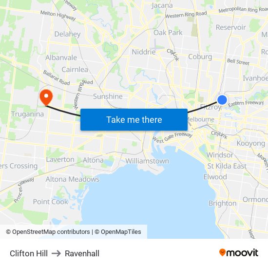 Clifton Hill to Ravenhall map