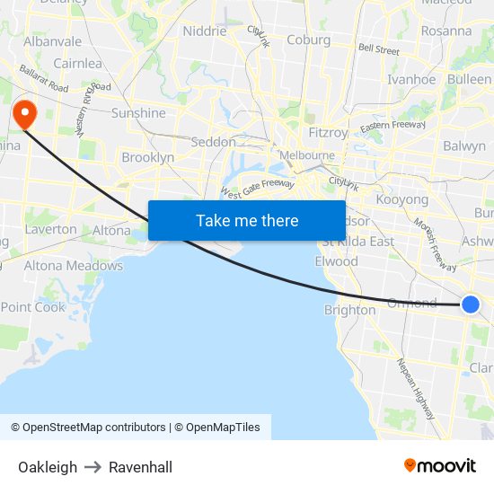 Oakleigh to Ravenhall map