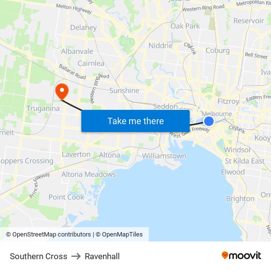 Southern Cross to Ravenhall map