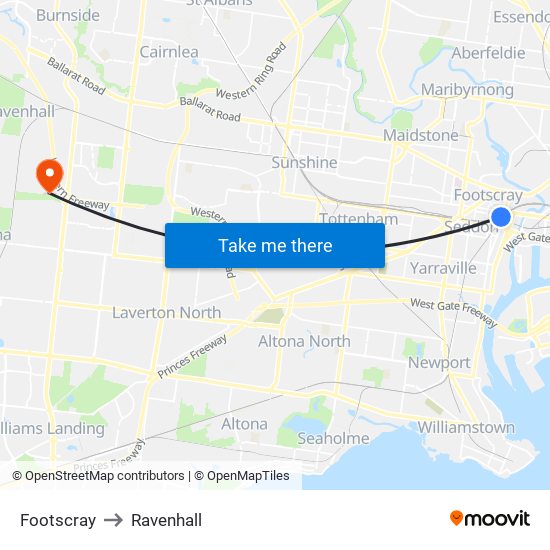 Footscray to Ravenhall map