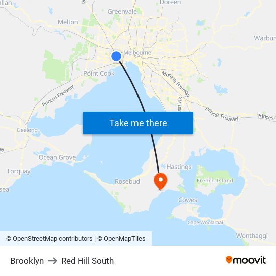 Brooklyn to Red Hill South map