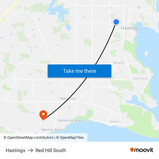 Hastings to Red Hill South map