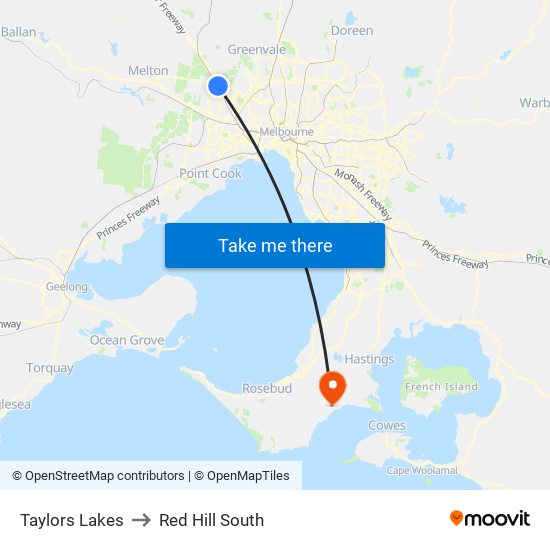 Taylors Lakes to Red Hill South map