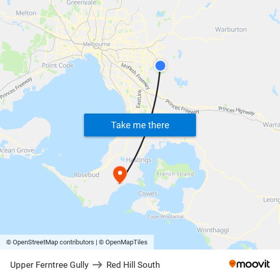 Upper Ferntree Gully to Red Hill South map