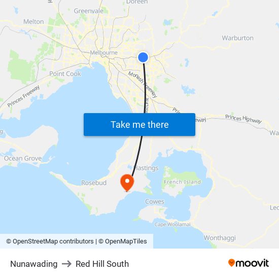 Nunawading to Red Hill South map