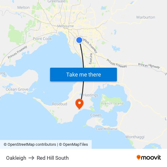 Oakleigh to Red Hill South map