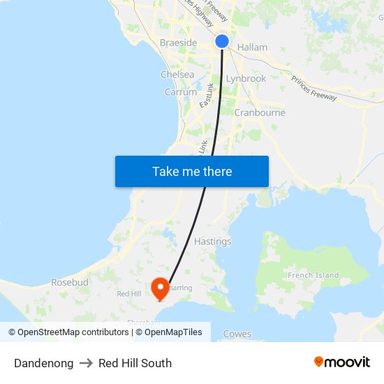 Dandenong to Red Hill South map