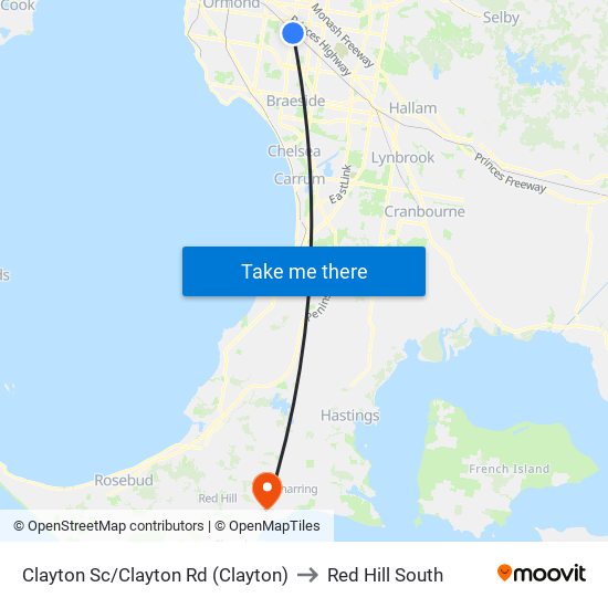 Clayton Sc/Clayton Rd (Clayton) to Red Hill South map