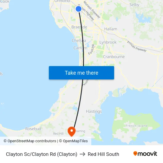 Clayton Sc/Clayton Rd to Red Hill South map