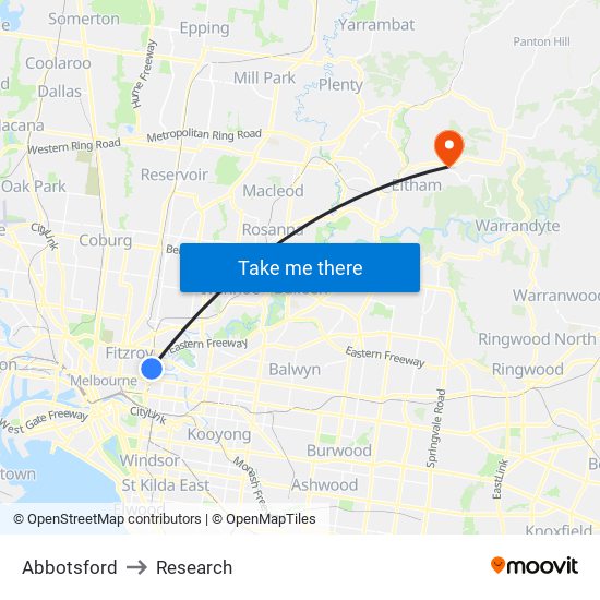 Abbotsford to Research map