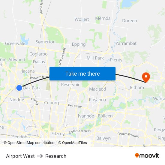 Airport West to Research map