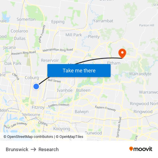 Brunswick to Research map