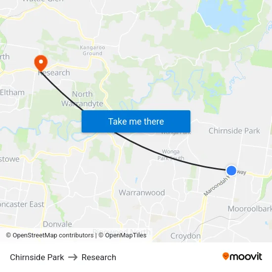 Chirnside Park to Research map
