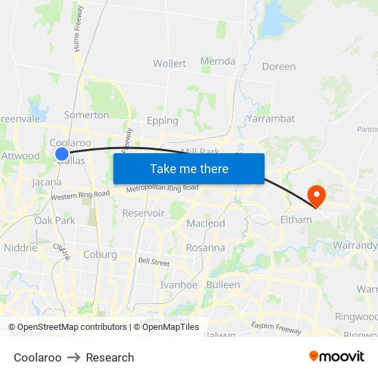 Coolaroo to Research map