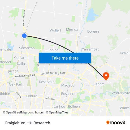 Craigieburn to Research map