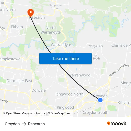 Croydon to Research map