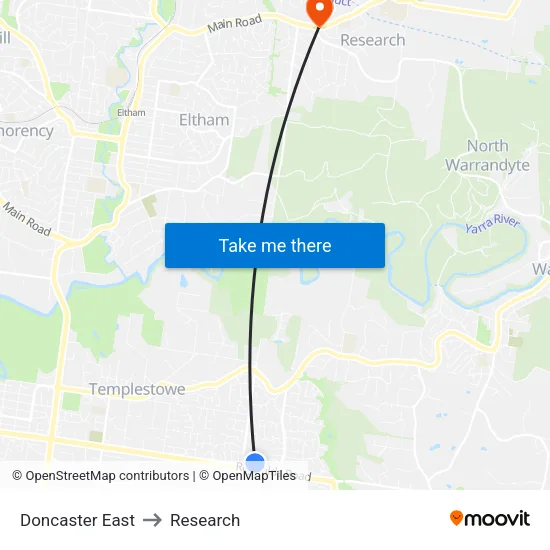 Doncaster East to Research map