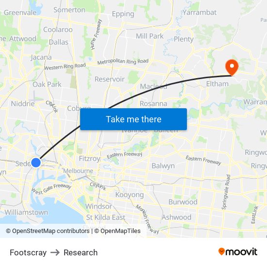 Footscray to Research map