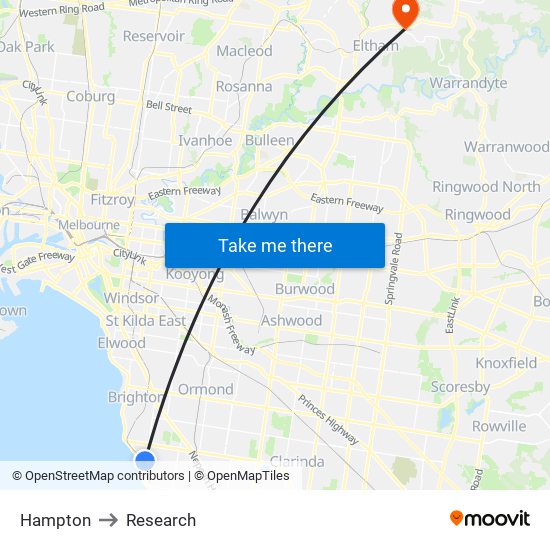 Hampton to Research map