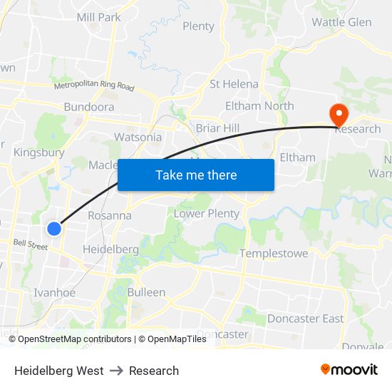 Heidelberg West to Research map