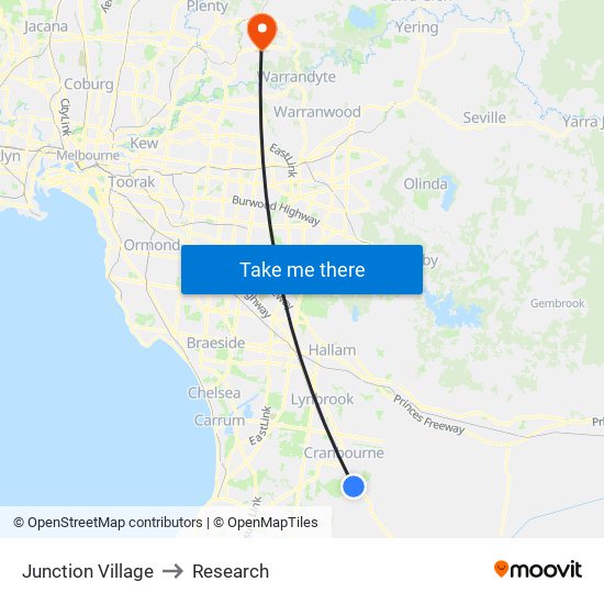 Junction Village to Research map