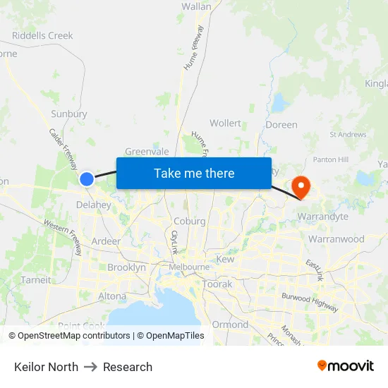 Keilor North to Research map