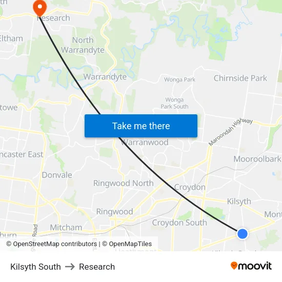 Kilsyth South to Research map