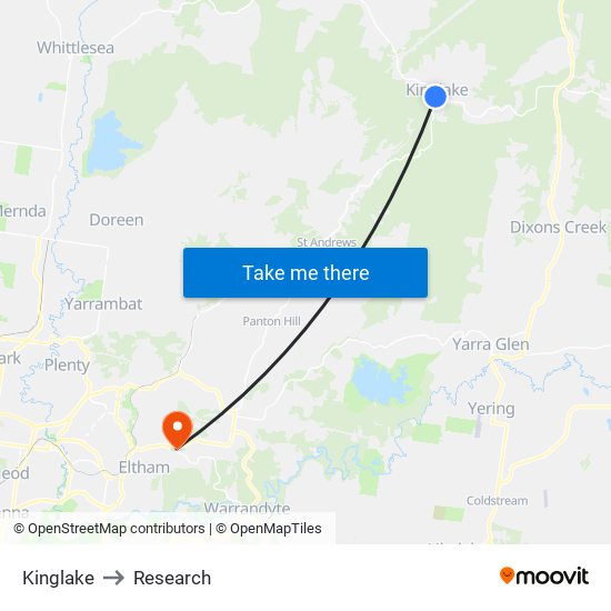 Kinglake to Research map