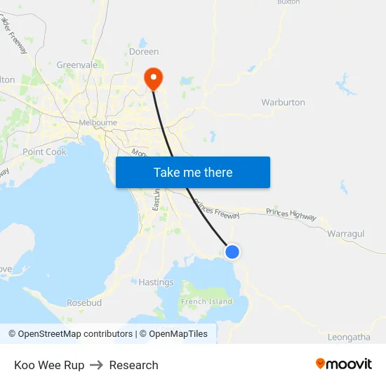 Koo Wee Rup to Research map