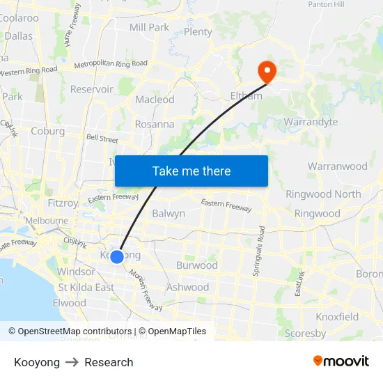 Kooyong to Research map