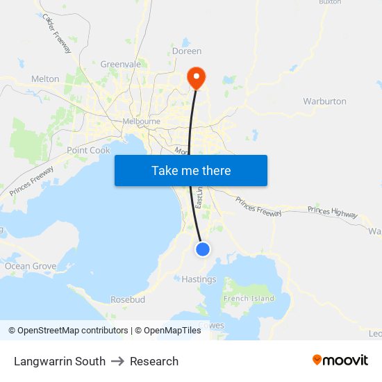 Langwarrin South to Research map