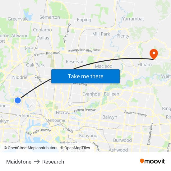 Maidstone to Research map