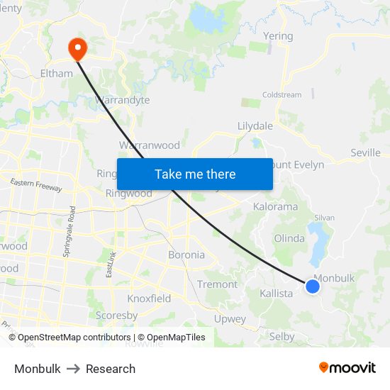 Monbulk to Research map