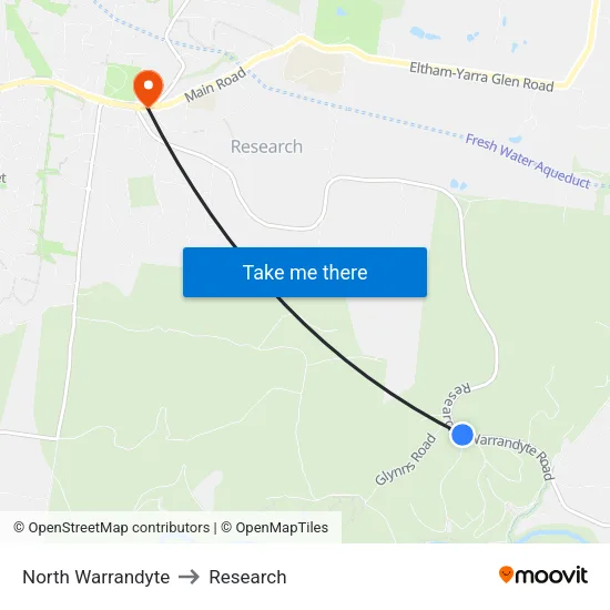 North Warrandyte to Research map