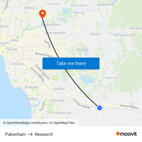 Pakenham to Research map