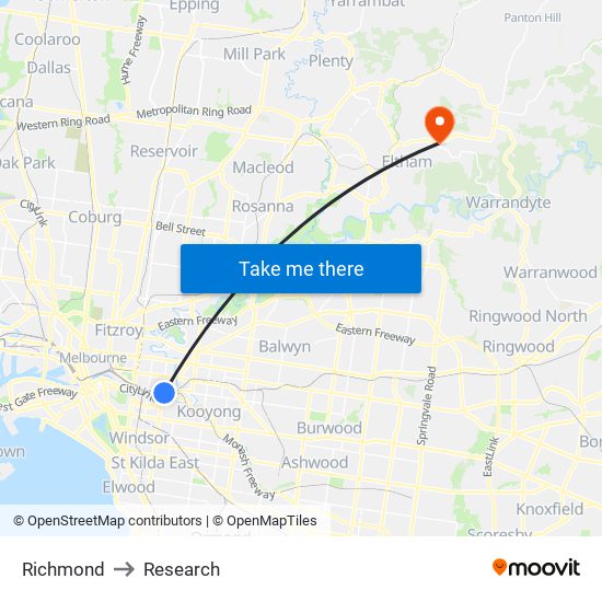 Richmond to Research map