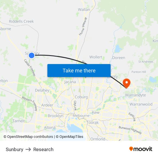 Sunbury to Research map