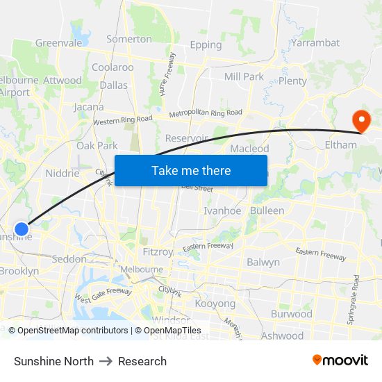 Sunshine North to Research map